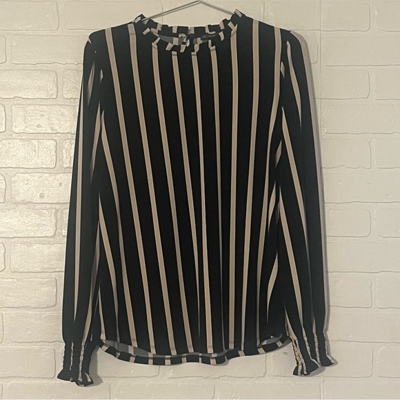 Adrianna Papell Womens Blouse Long Sleeves Stripes Office Work Top Size Large - Picture 7 of 7